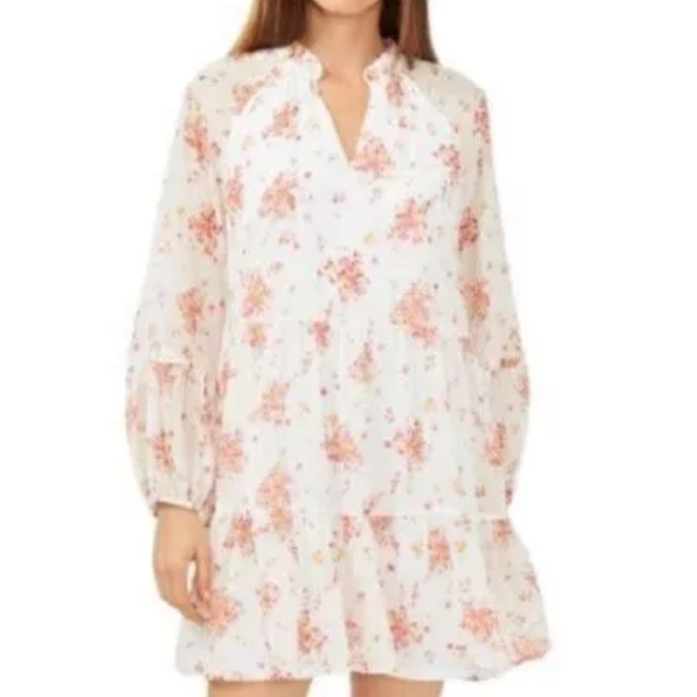 Vince Camuto Ivory Pink Gold‎ Floral Tiered Mini Dress XL C3422900 New